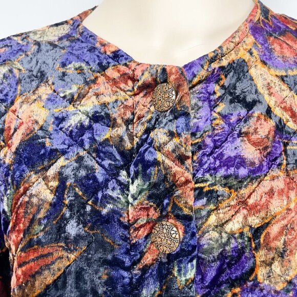 VINTAGE Made in France π«π· Quilted Velvet Floral Automnal Boxy Vest Jacket sz M-L - Picture 6 of 7